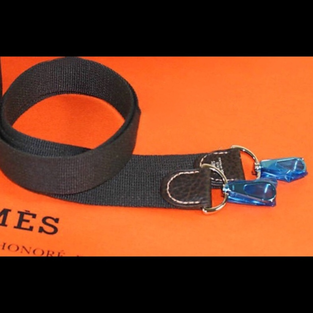 Authentic Hermes shoulder strap ebony dark brown leather & canvas new